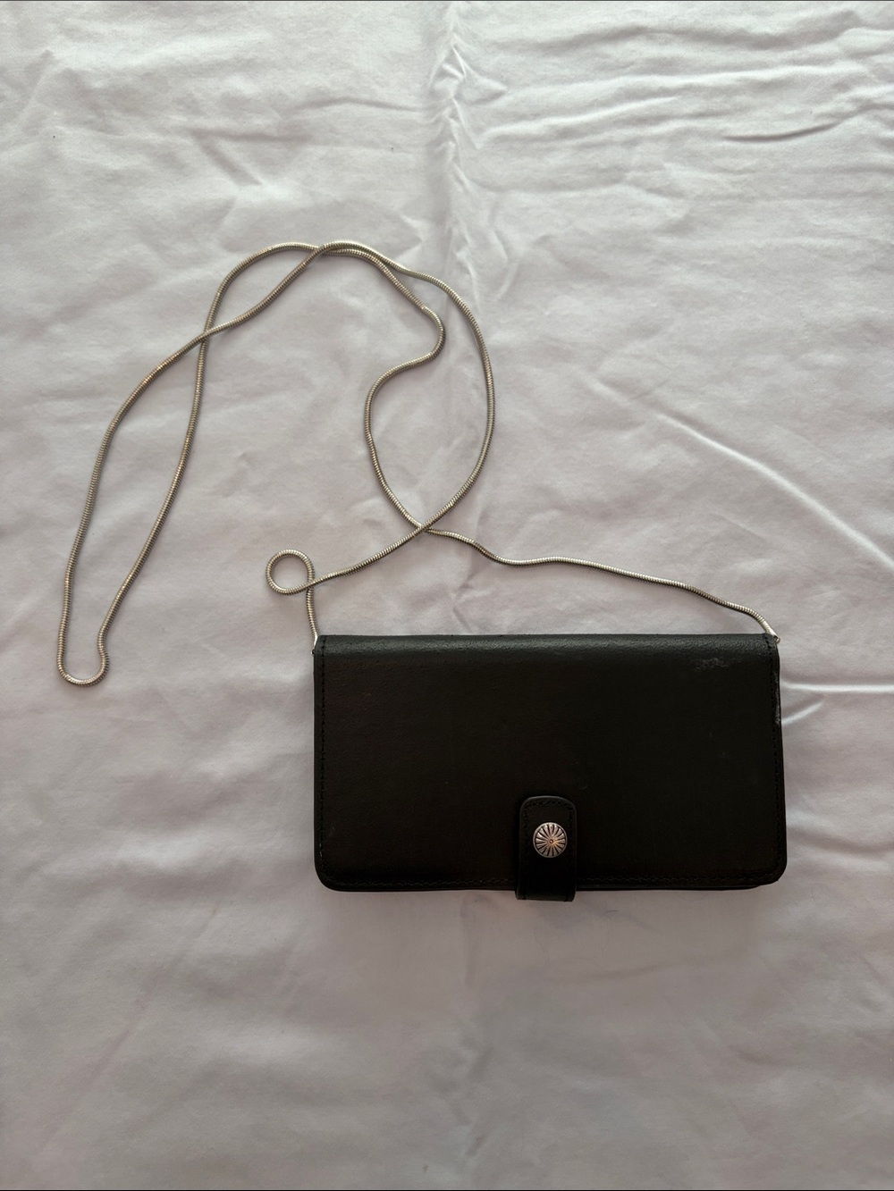 Women's Black Crossbody Wallet Purse with Silver Chain